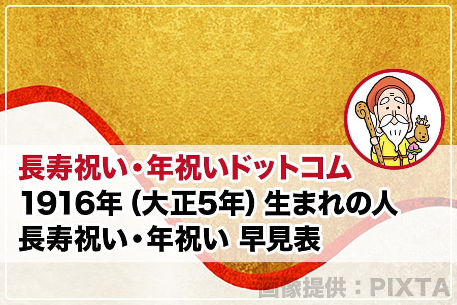国民年鑑　大正5年　1916年 1916年（大正5年）生まれの人 長寿祝い・年祝い 早見表